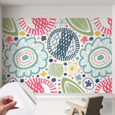 Papier peint adhésif autocollant pour salon chambre à coucher peint imprimé pour mur Motifs floraux 152x104 cm