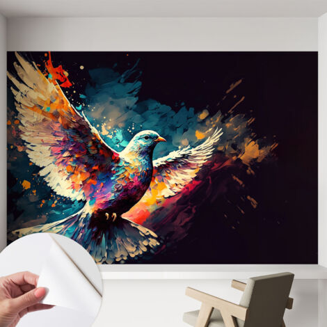 Papier peint adhésif autocollant pour salon chambre à coucher peint imprimé pour mur Oiseau coloré 152x104 cm