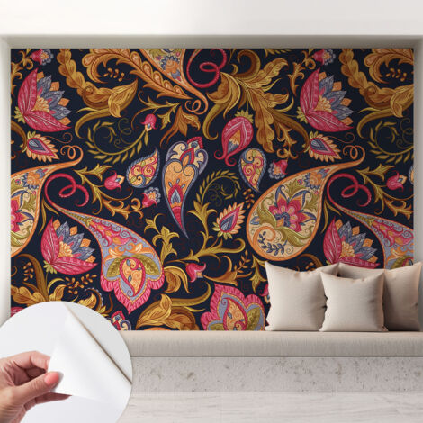 Papier peint adhésif autocollant pour salon chambre à coucher peint imprimé pour mur Paisley coloré 208x146 cm