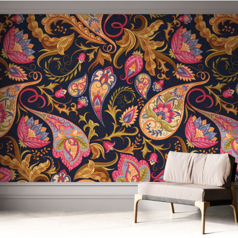 Papier peint adhésif autocollant pour salon chambre à coucher peint imprimé pour mur Paisley coloré 312x219 cm