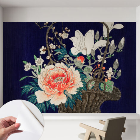 Papier peint adhésif autocollant pour salon chambre à coucher peint imprimé pour mur Panier de fleurs 152x104 cm