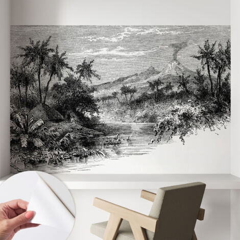 Papier peint adhésif autocollant pour salon chambre à coucher peint imprimé pour mur Panorama exotique 104x70 cm