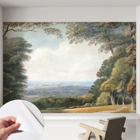 Papier peint adhésif autocollant pour salon chambre à coucher peint imprimé pour mur Paysage boisé 152x104 cm