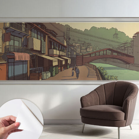 Papier peint adhésif autocollant pour salon chambre à coucher peint imprimé pour mur Paysage pastel 250x104 cm