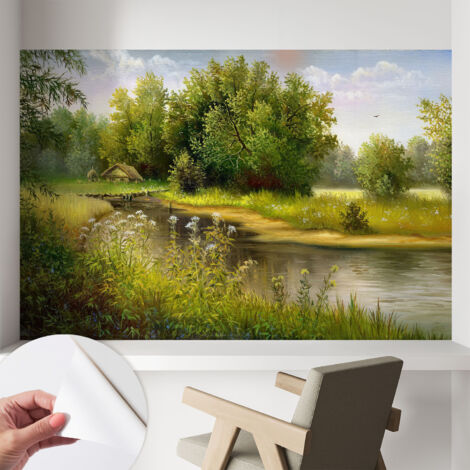 Papier peint adhésif autocollant pour salon chambre à coucher peint imprimé pour mur Paysage rural 104x70 cm