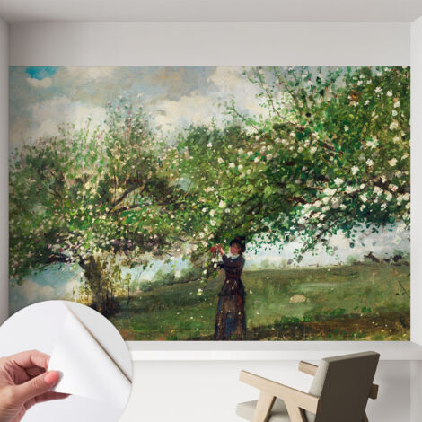 Papier peint adhésif autocollant pour salon chambre à coucher peint imprimé pour mur Scène printanière 152x104 cm