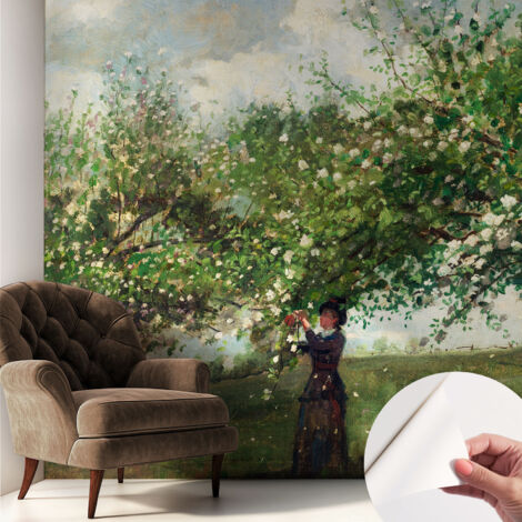 Papier peint adhésif autocollant pour salon chambre à coucher peint imprimé pour mur Scène printanière 250x250 cm
