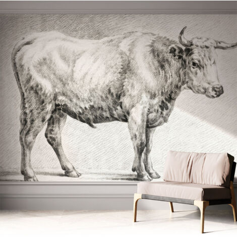 Papier peint adhésif autocollant pour salon chambre à coucher peint imprimé pour mur Taureau au crayon 312x219 cm