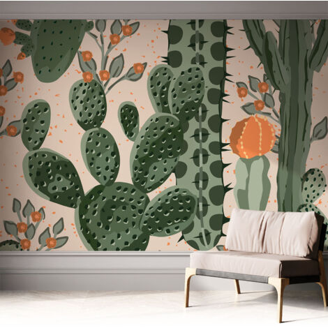 Papier peint adhésif autocollant pour salon chambre à coucher tendance et originale Cactus verts 312x219 cm