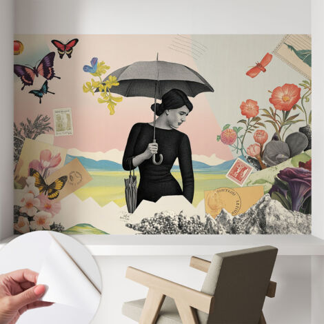 Papier peint adhésif autocollant pour salon chambre à coucher tendance et originale Collage romantique 104x70 cm