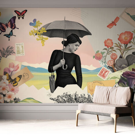Papier peint adhésif autocollant pour salon chambre à coucher tendance et originale Collage romantique 312x219 cm