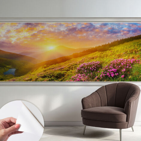 Papier peint adhésif autocollant pour salon chambre à coucher tendance et originale Coucher de soleil en montagne 250x104 cm