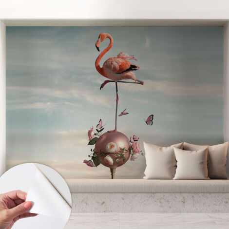 Papier peint adhésif autocollant pour salon chambre à coucher tendance et originale Flamant rose élégant 208x146 cm