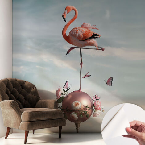 Papier peint adhésif autocollant pour salon chambre à coucher tendance et originale Flamant rose élégant 250x250 cm