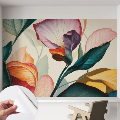 Papier peint adhésif autocollant pour salon chambre à coucher tendance et originale Fleurs colorées 152x104 cm