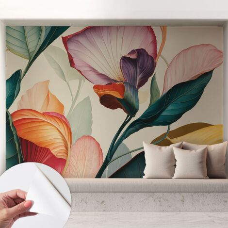 Papier peint adhésif autocollant pour salon chambre à coucher tendance et originale Fleurs colorées 208x146 cm