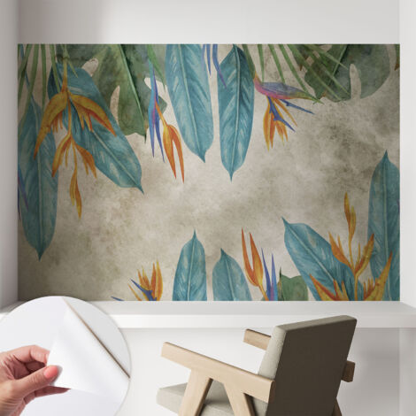 Papier peint adhésif autocollant pour salon chambre à coucher tendance et originale Fleurs tropicales 104x70 cm