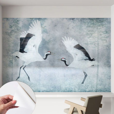 Papier peint adhésif autocollant pour salon chambre à coucher tendance et originale Grues harmonieuses 152x104 cm