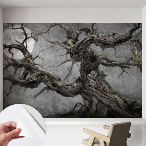 Papier peint adhésif autocollant pour salon chambre à coucher tendance et originale Hibou mystérieux 152x104 cm