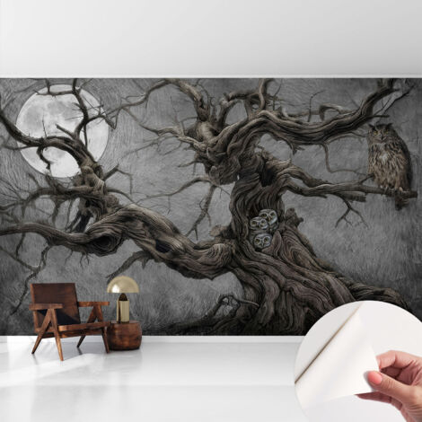Papier peint adhésif autocollant pour salon chambre à coucher tendance et originale Hibou mystérieux 416x254 cm
