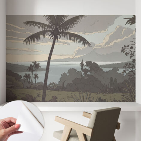 Papier peint adhésif autocollant pour salon chambre à coucher tendance et originale Paysage exotique 104x70 cm