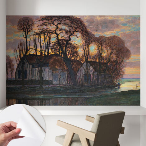 Papier peint adhésif autocollant pour salon chambre à coucher tendance et originale Paysage nocturne 104x70 cm