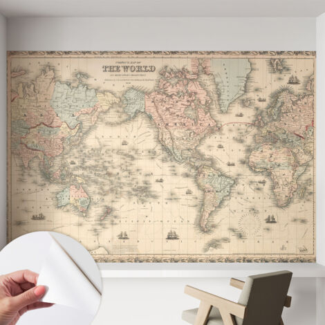 Papier peint adhésif avec colle pour décoration moderne de salon chambre à coucher cuisine et bureau Facile Carte historique 152x104 cm