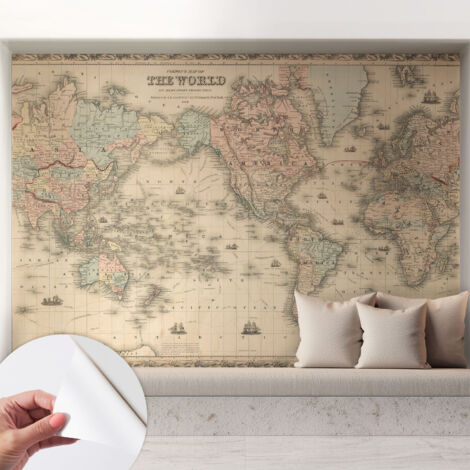 Papier peint adhésif avec colle pour décoration moderne de salon chambre à coucher cuisine et bureau Facile Carte historique 208x146 cm
