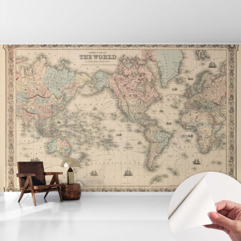 Papier peint adhésif avec colle pour décoration moderne de salon chambre à coucher cuisine et bureau Facile Carte historique 416x254 cm
