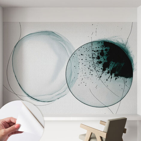 Papier peint adhésif avec colle pour décoration moderne de salon chambre à coucher cuisine et bureau Facile Cercles verts 152x104 cm