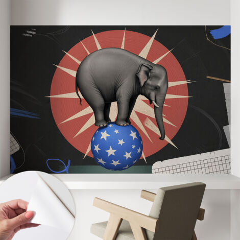 Papier peint adhésif avec colle pour décoration moderne de salon chambre à coucher cuisine et bureau Facile Éléphant de cirque 104x70 cm