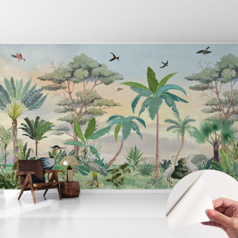 Papier peint adhésif avec colle pour décoration moderne de salon chambre à coucher cuisine et bureau Facile Flore exotique 416x254 cm