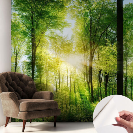 Papier peint adhésif avec colle pour décoration moderne de salon chambre à coucher cuisine et bureau Facile Harmonie de la forêt 250x250 cm