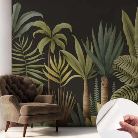 Papier peint adhésif avec colle pour décoration moderne de salon chambre à coucher cuisine et bureau Facile Jungle tropicale 250x250 cm