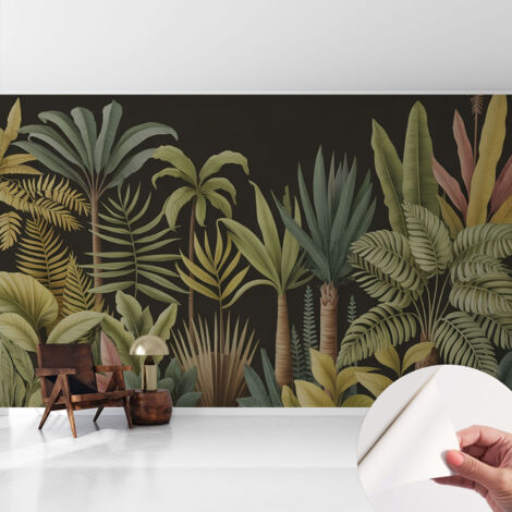 Papier peint adhésif avec colle pour décoration moderne de salon chambre à coucher cuisine et bureau Facile Jungle tropicale 416x254 cm