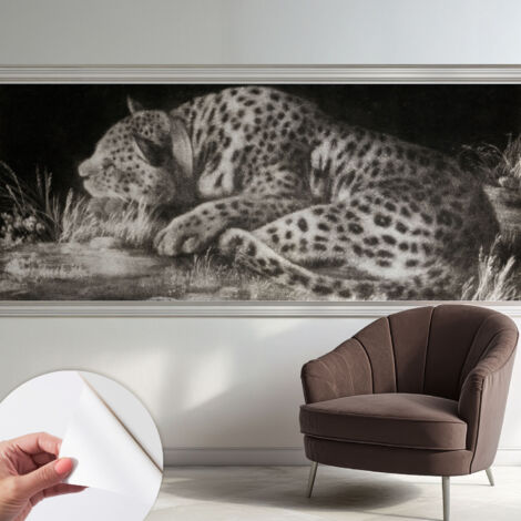 Papier peint adhésif avec colle pour décoration moderne de salon chambre à coucher cuisine et bureau Facile Le repos du léopard 250x104 cm