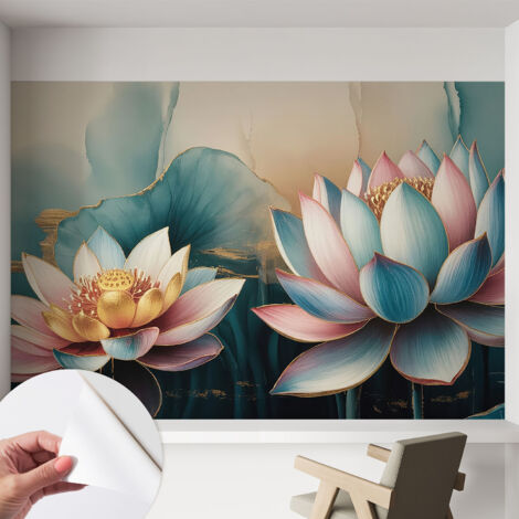 Papier peint adhésif avec colle pour décoration moderne de salon chambre à coucher cuisine et bureau Facile Lotus de l'harmonie 152x104 cm