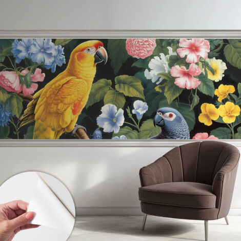 Papier peint adhésif avec colle pour décoration moderne de salon chambre à coucher cuisine et bureau Facile Oiseaux exotiques 250x104 cm