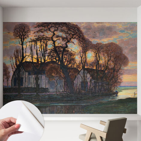 Papier peint adhésif avec colle pour décoration moderne de salon chambre à coucher cuisine et bureau Facile Paysage nocturne 152x104 cm