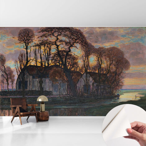 Papier peint adhésif avec colle pour décoration moderne de salon chambre à coucher cuisine et bureau Facile Paysage nocturne 416x254 cm