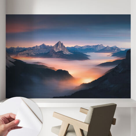 Papier peint adhésif avec colle pour décoration moderne de salon chambre à coucher cuisine et bureau Facile Soleil levant 104x70 cm