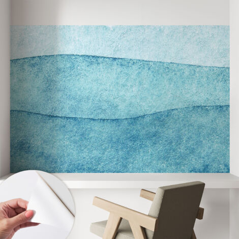 Papier peint adhésif avec colle pour décoration moderne de salon chambre à coucher cuisine et bureau Facile Vagues bleues 104x70 cm