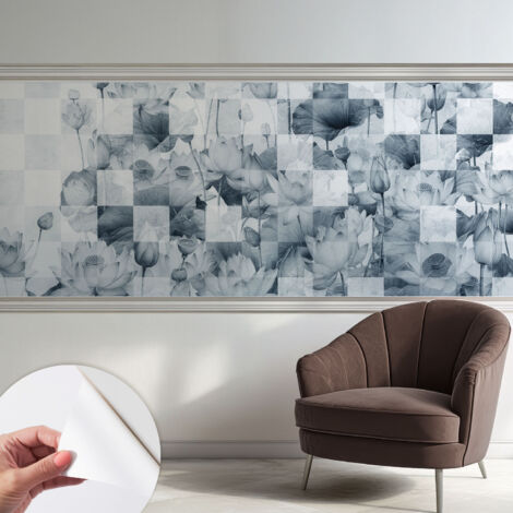 Papier peint adhésif décoratif avec colle pour salon chambre à coucher et bureau Design moderne et facile à poser Fleurs de lotus 250x104 cm