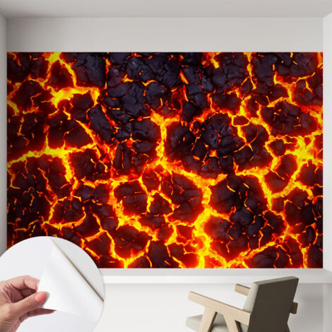 Papier peint adhésif décoratif avec colle pour salon chambre à coucher et bureau Design moderne et facile à poser Magma puissant 152x104 cm