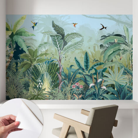 Papier peint adhésif décoratif avec colle pour salon chambre à coucher et bureau Design moderne et facile à poser Nature tropicale 104x70 cm