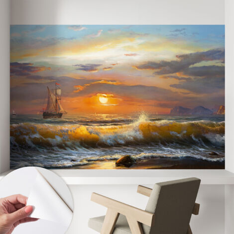 Papier peint adhésif décoratif avec colle pour salon chambre à coucher et bureau Design moderne et facile à poser Panorama marin 104x70 cm