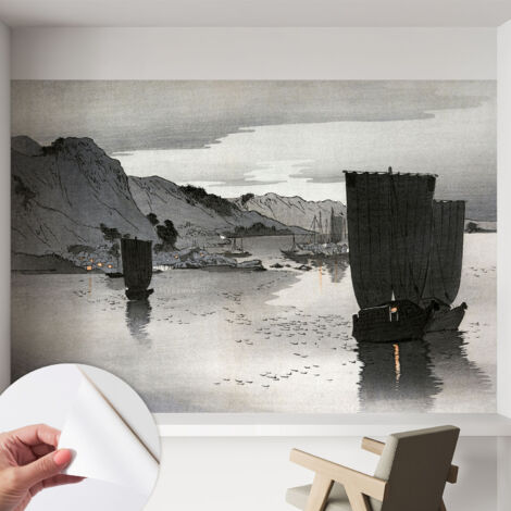 Papier peint adhésif décoratif avec colle pour salon chambre et bureau Installation rapide Baie au crépuscule 152x104 cm