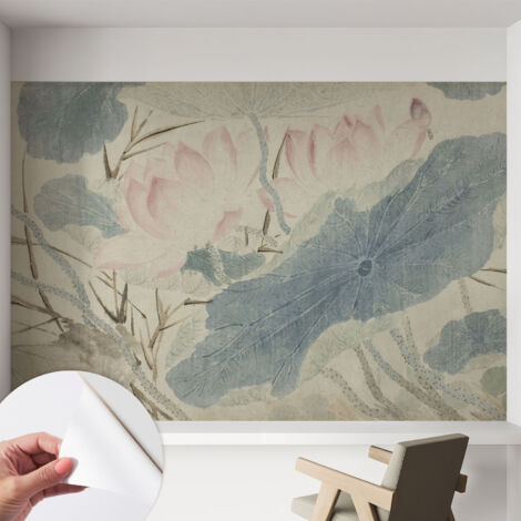 Papier peint adhésif décoratif avec colle pour salon chambre et bureau Installation rapide Feuilles de lotus 152x104 cm