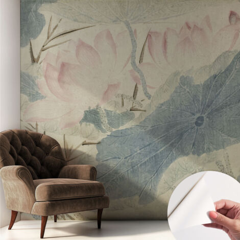 Papier peint adhésif décoratif avec colle pour salon chambre et bureau Installation rapide Feuilles de lotus 250x250 cm