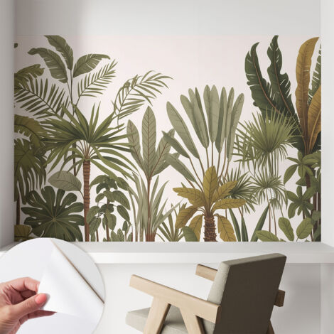 Papier peint adhésif décoratif avec colle pour salon chambre et bureau Installation rapide Feuilles exotiques 104x70 cm